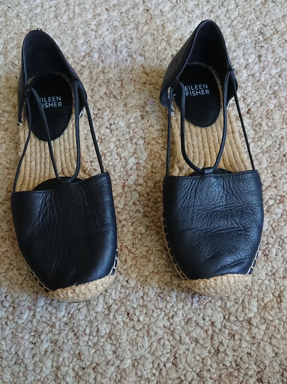 Eileen Fisher Lee d'Orsay Black Leather Espadrille Flats size 7